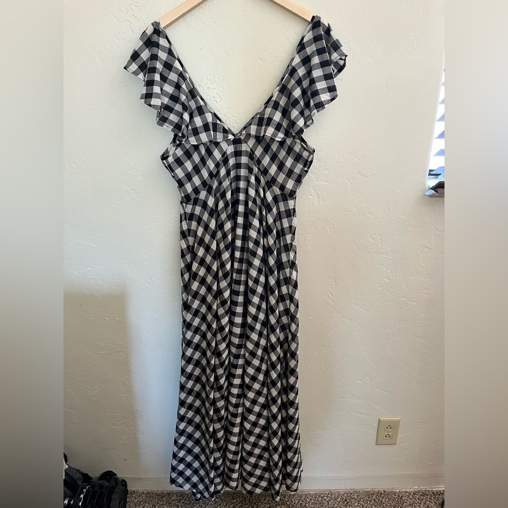 J. Crew Beachwear Button Front Ruffle Dress Black and White Gingham Sz med - Picture 10 of 16